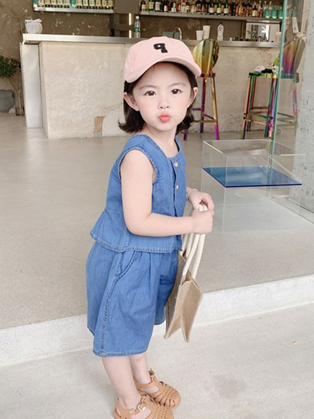 

StyleCast x Revolte Girls Square Neck Sleeveless Pure Cotton Top With Short, Blue