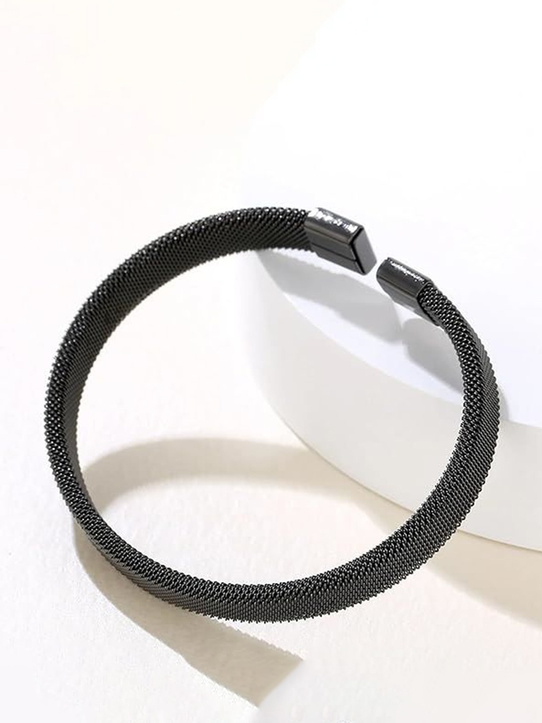 

MEENAZ Men Silver Plated Stainless Steel Cuff Bracelet, Black
