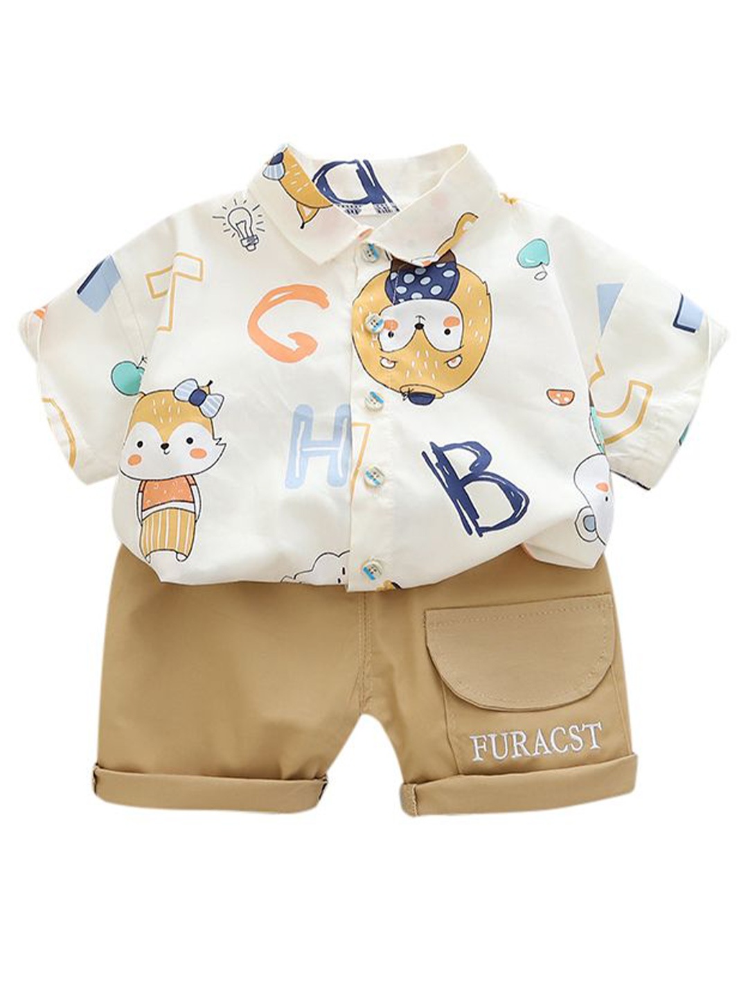 

StyleCast x Revolte Boys Printed Pure Cotton Shirt with Shorts, Cream