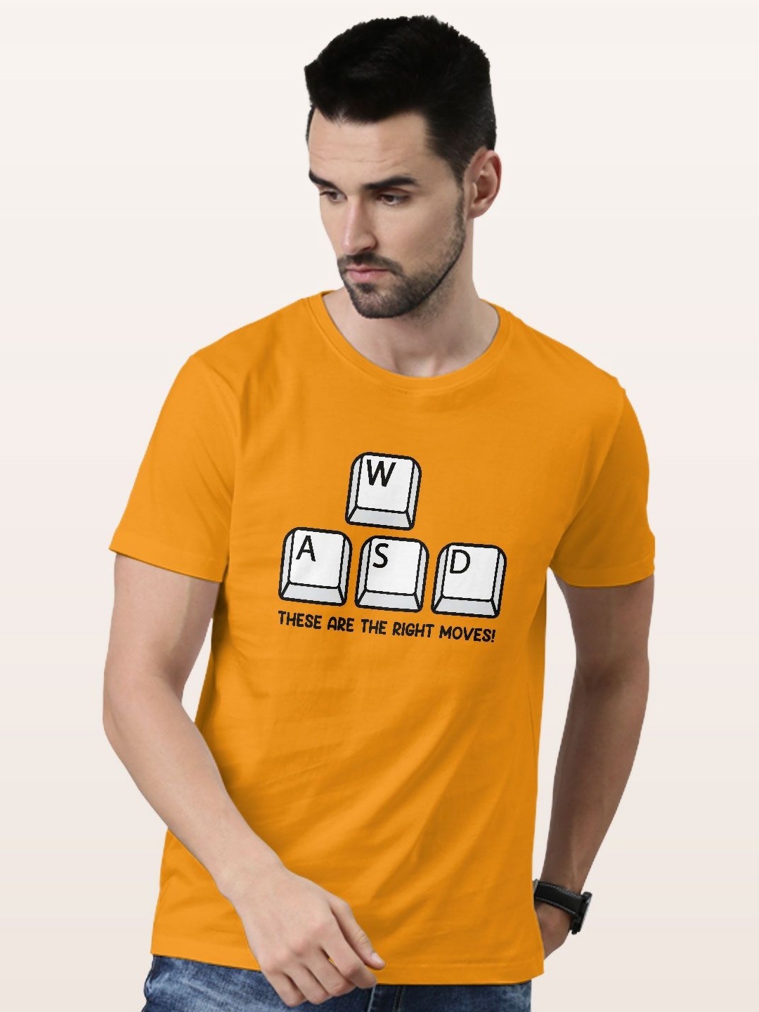 

macmerise Men Typography Printed V-Neck Applique T-shirt, Yellow