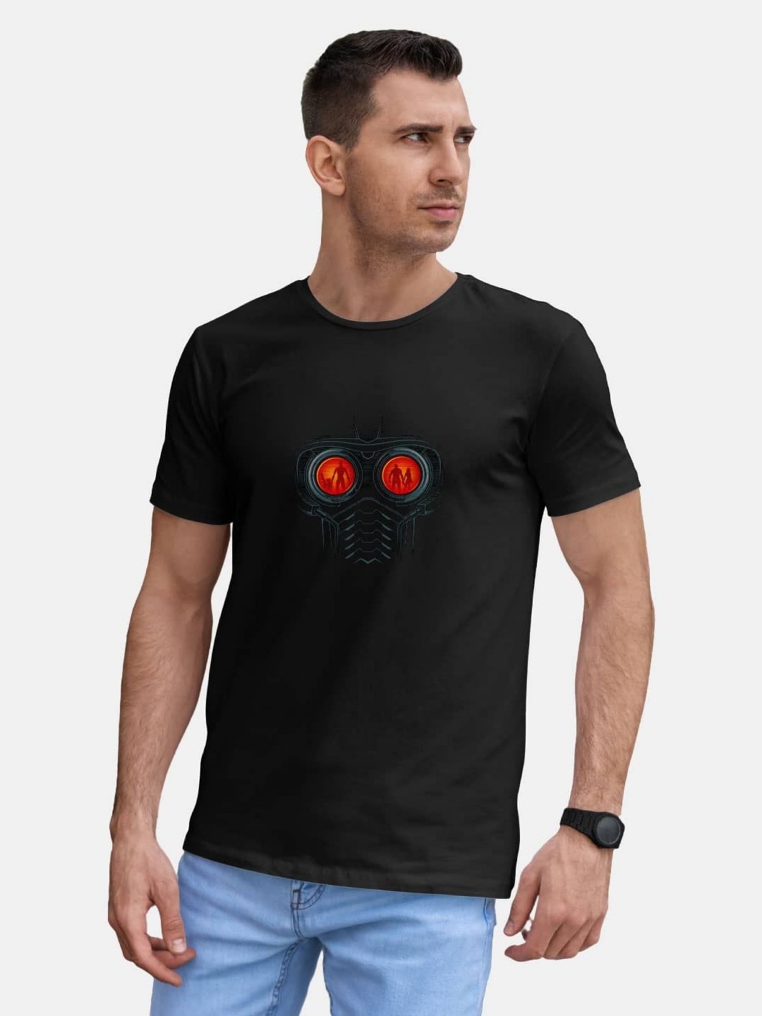 

macmerise Men Printed Applique T-shirt, Black