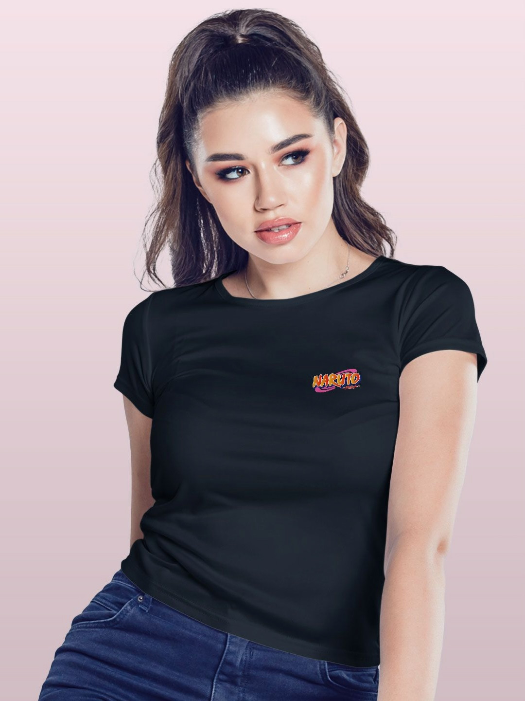 

macmerise Women Printed Hooded Extended Sleeves Applique T-shirt, Navy blue