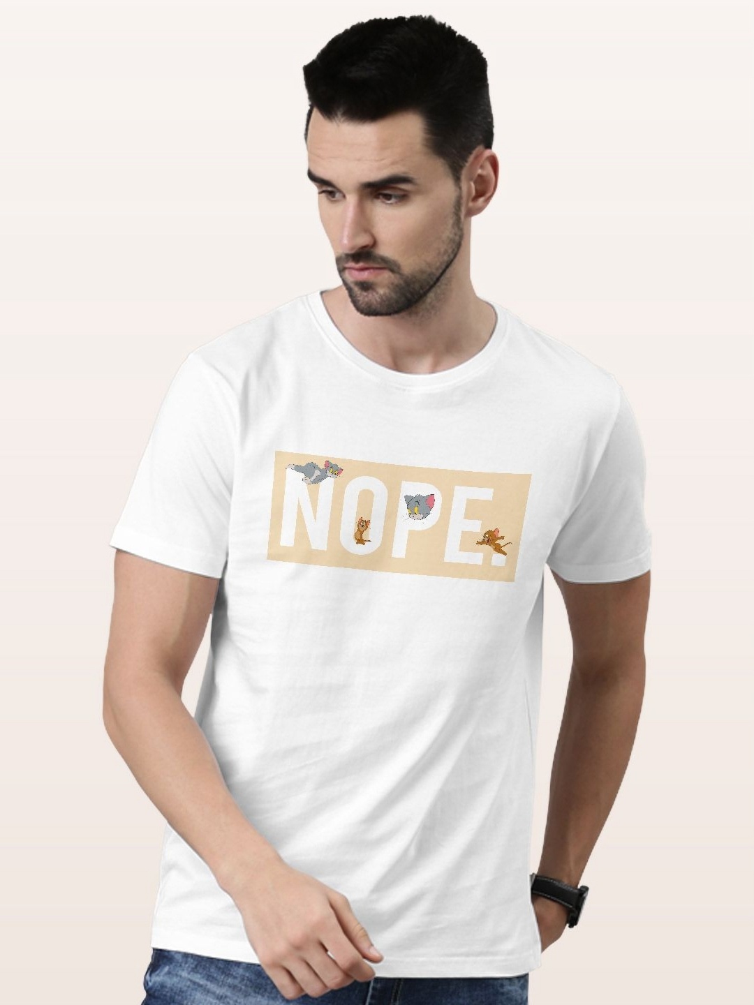 

macmerise Men Typography Printed V-Neck Applique T-shirt, White