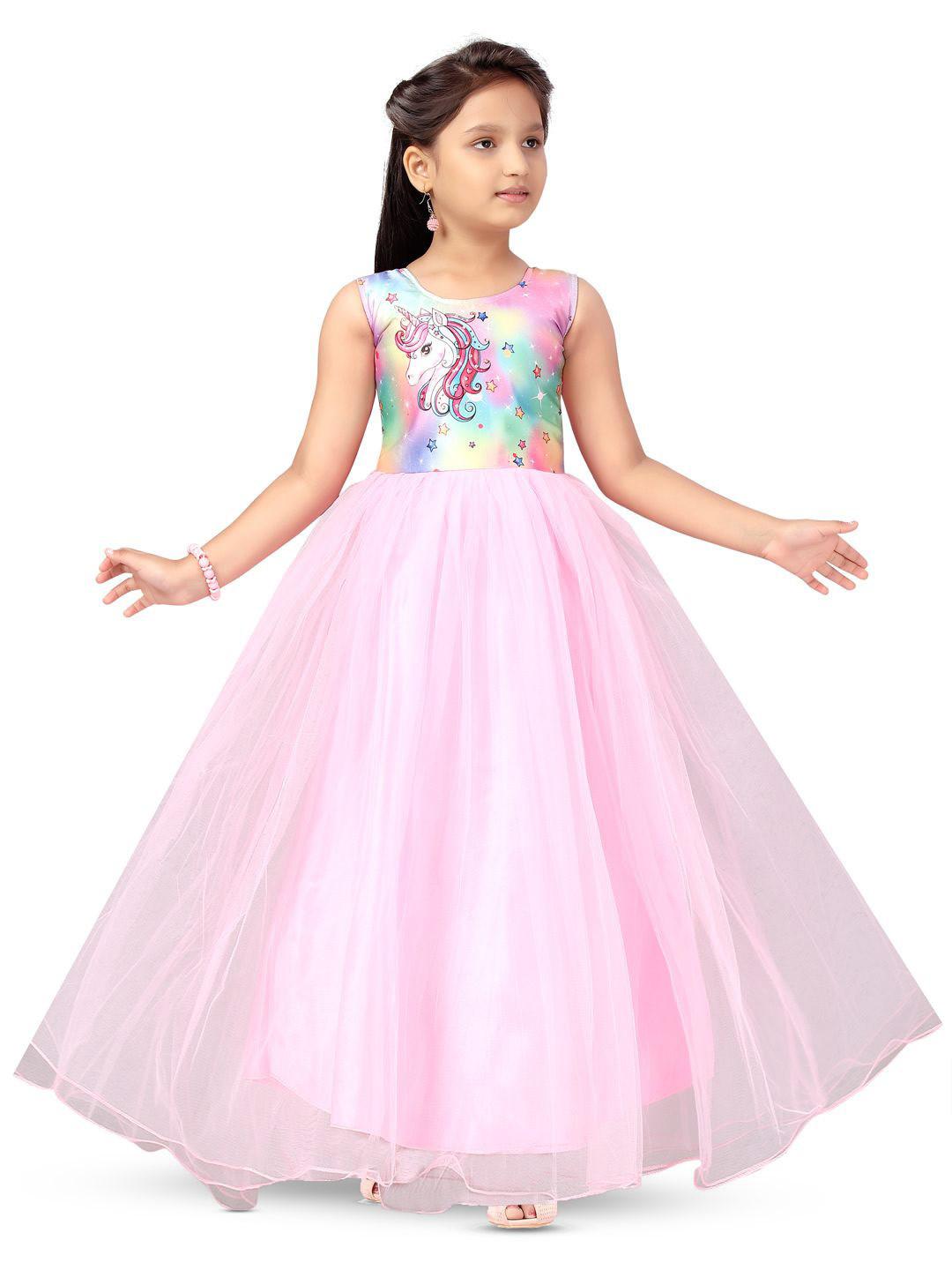 

BAESD Girls Unicorn Print Net Maxi Dress, Pink