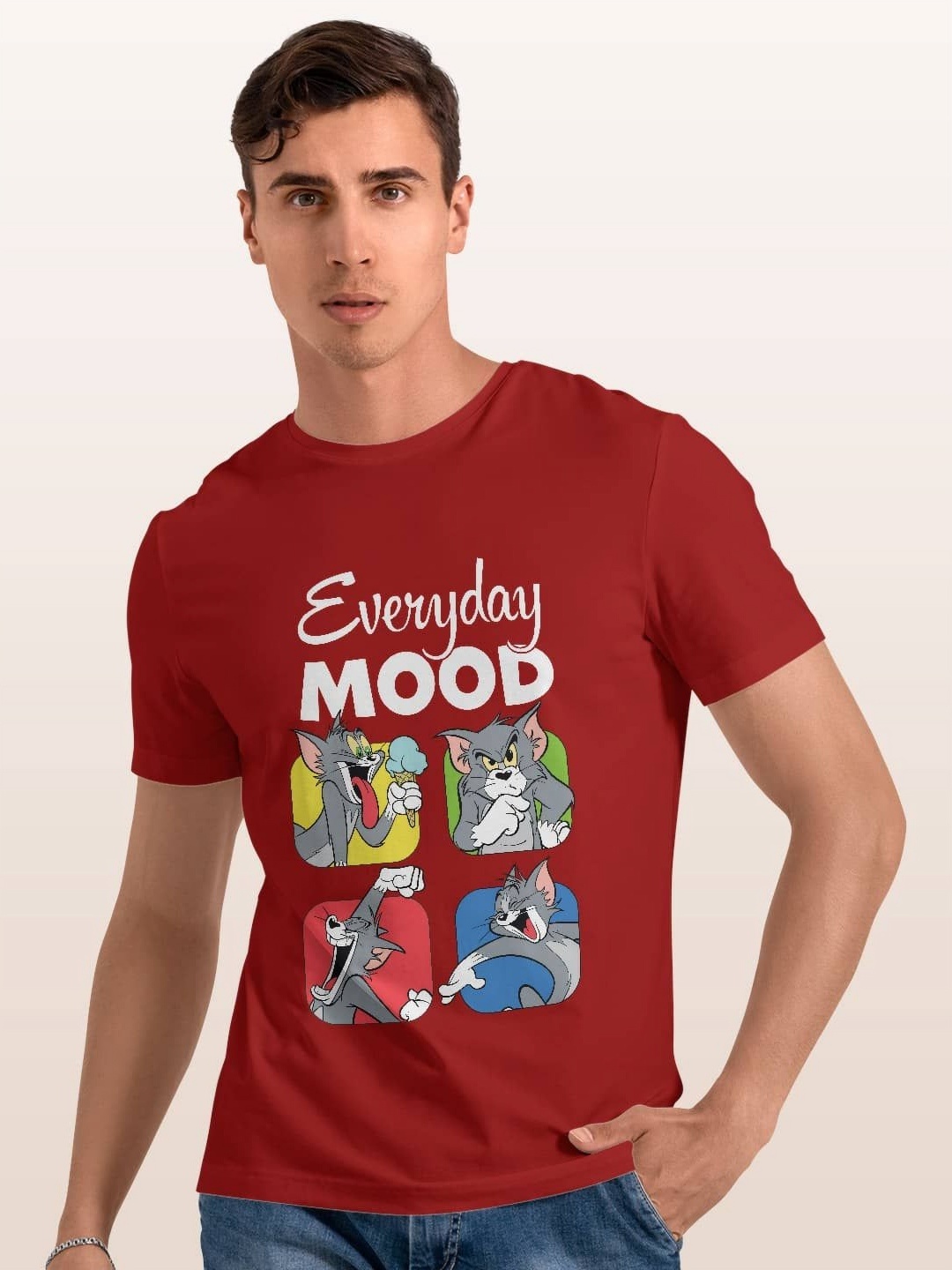 

macmerise Men Typography Printed Applique T-shirt, Red