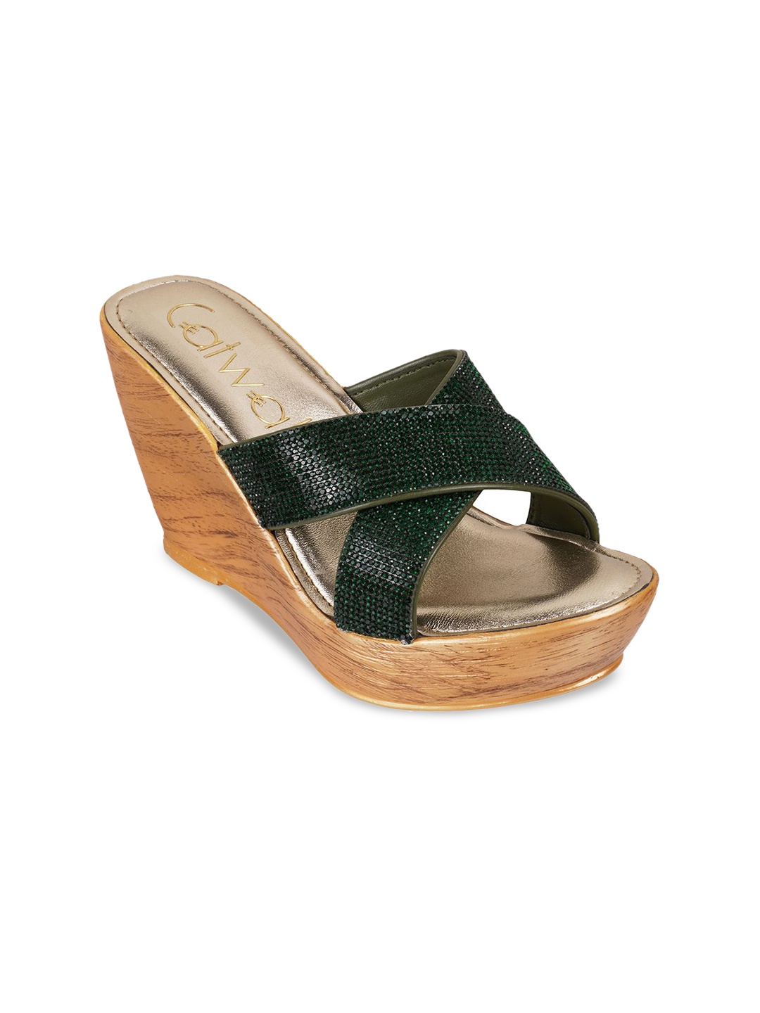 

Catwalk Women Textured Open Toe Wedge Sandals, Green