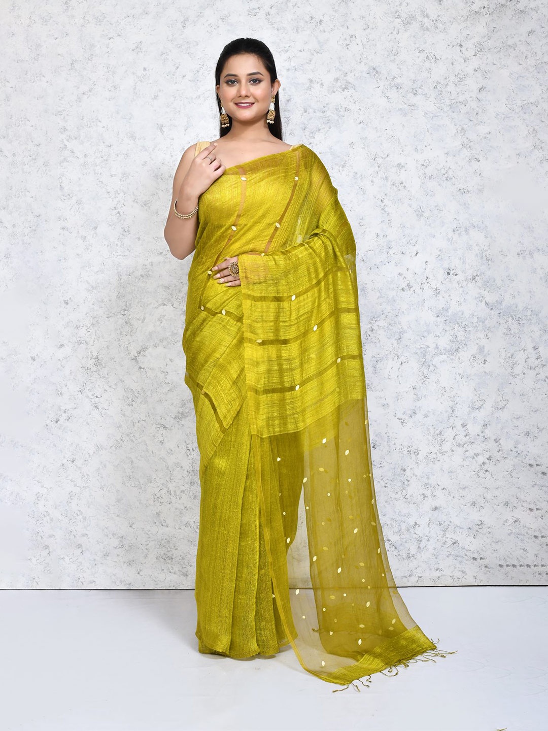 

SPRISH Woven Design Pure Silk Saree, Olive