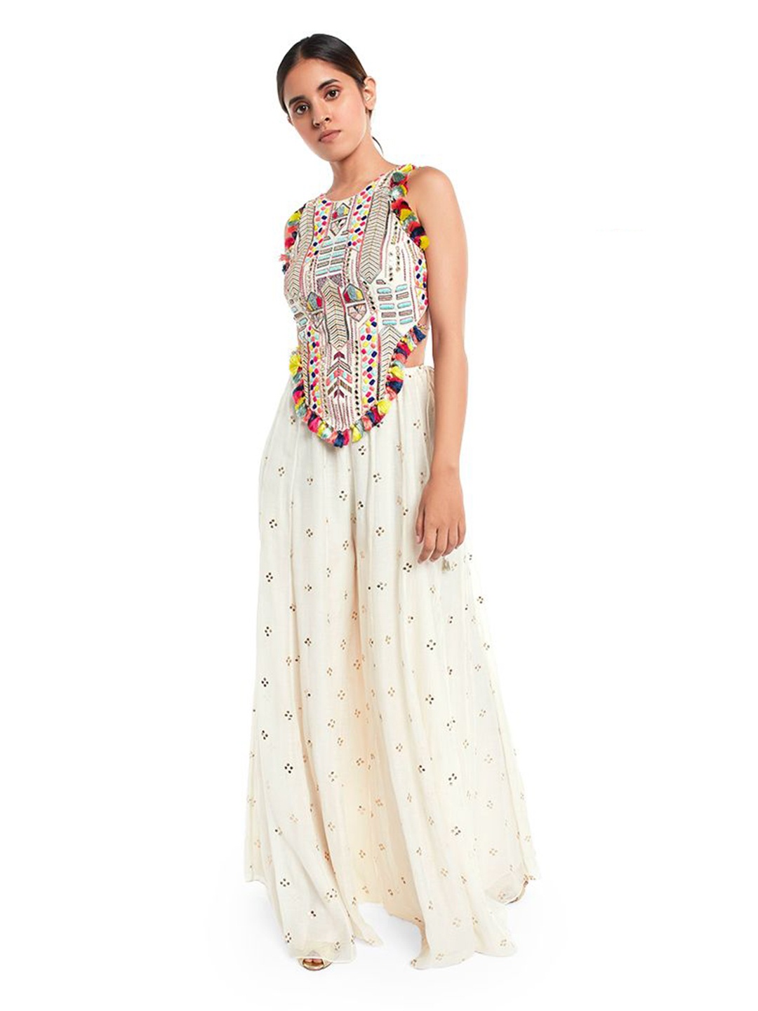 

Payal Singhal Embroidered Crop Top With Sharara Co-Ords, White
