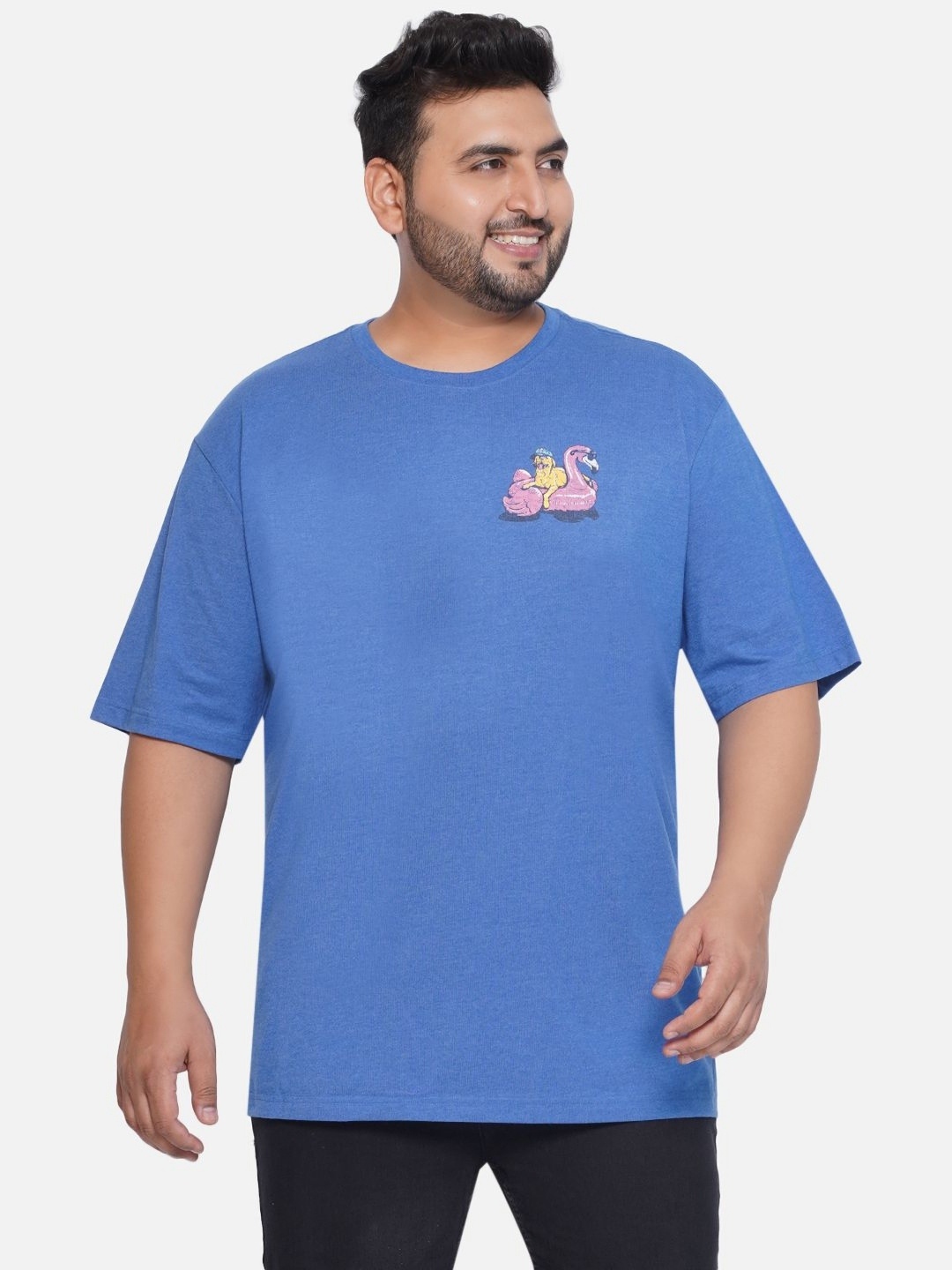 

Santonio Men Plus Size Graphic Printed Round Neck Cotton T-Shirt, Blue