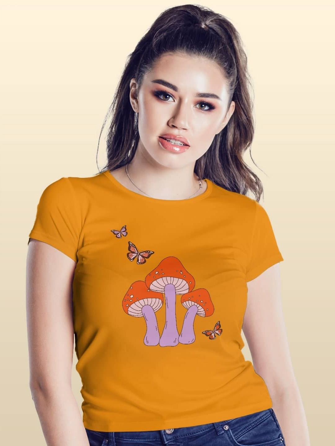 

macmerise Women Printed Applique T-shirt, Yellow