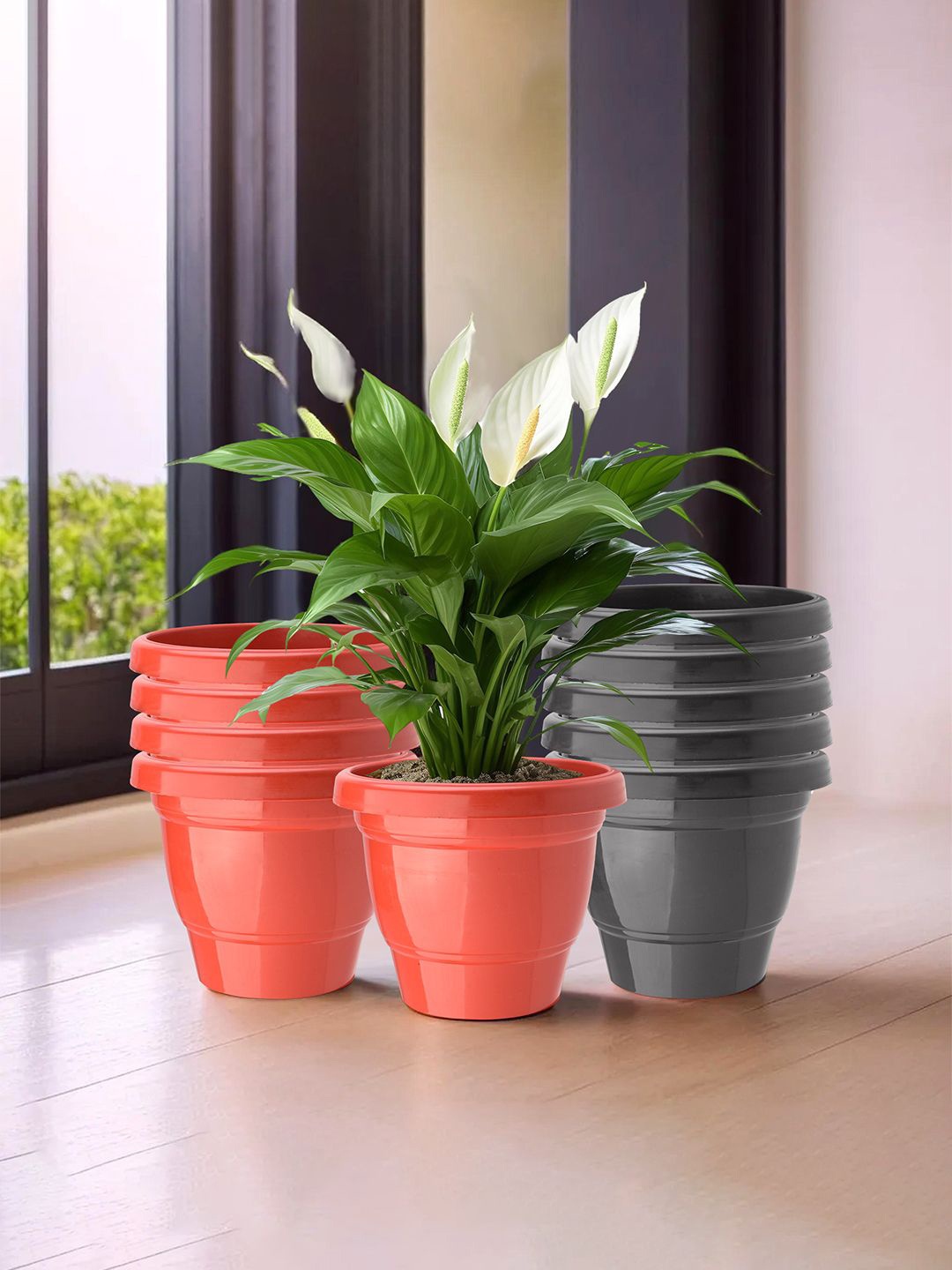 

Kuber Industries Red & Black 10 Pieces Lightweight Planters
