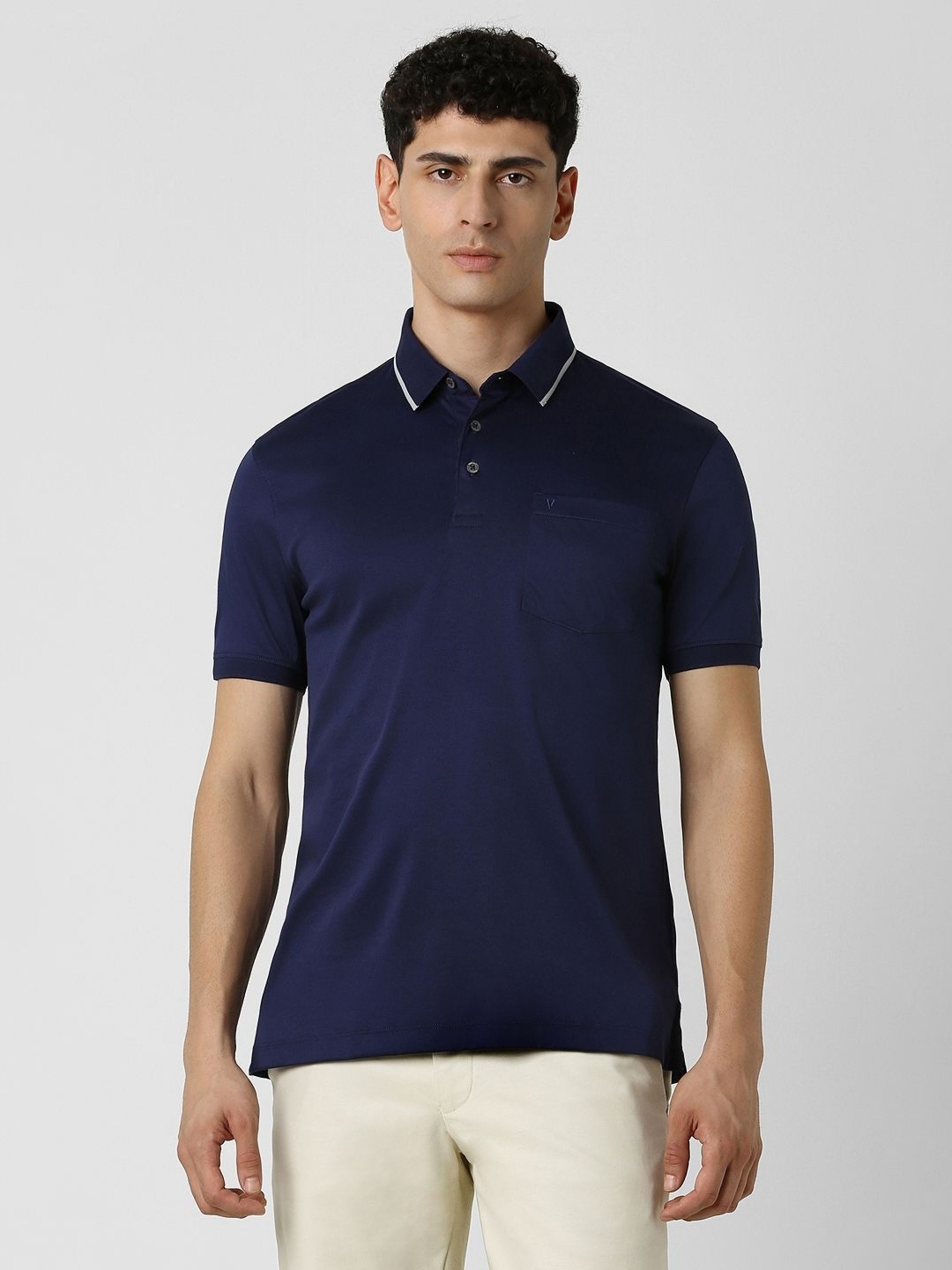 

Van Heusen Men Solid Polo Collar Cotton T-Shirt, Navy blue