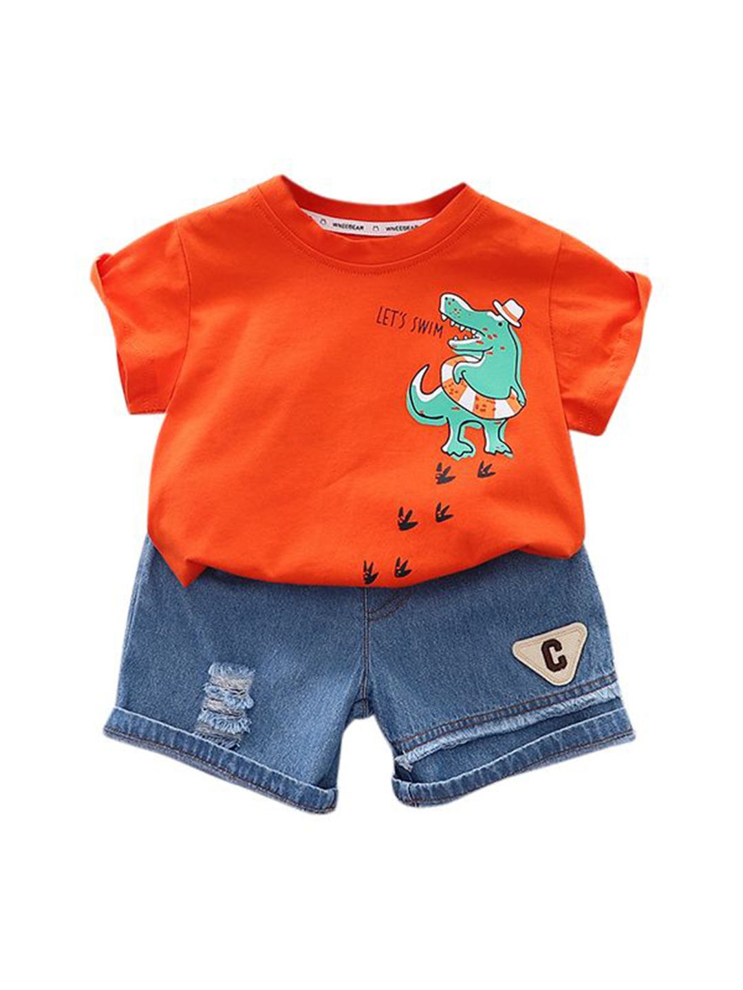 

StyleCast x Revolte Boys Orange & Blue Printed Pure Cotton T-shirt with Shorts