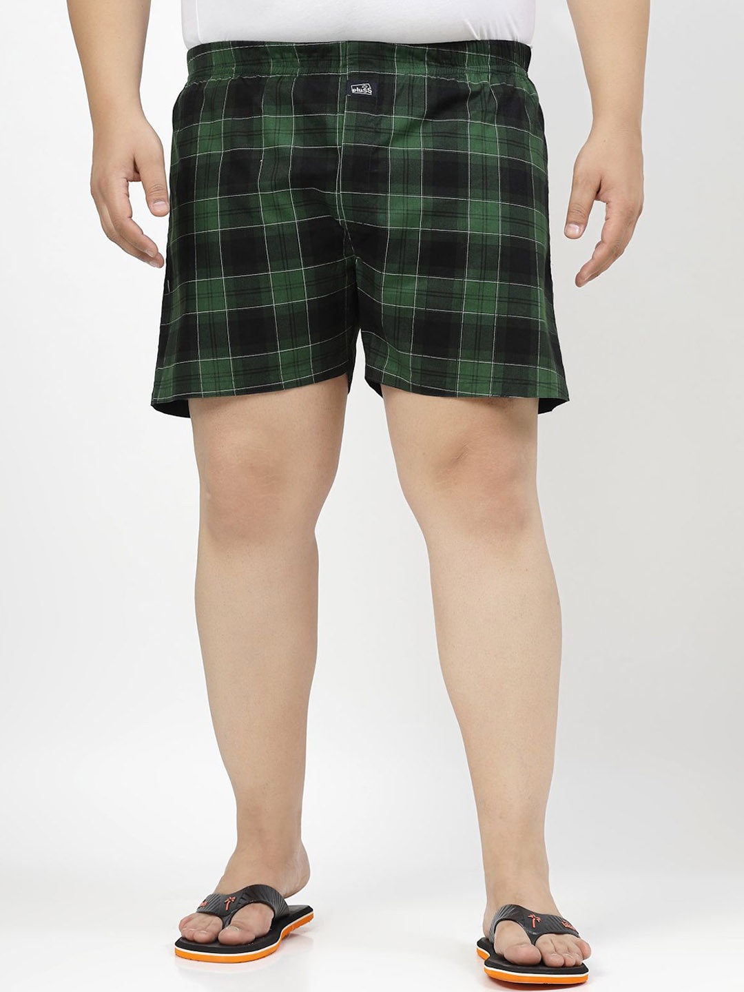 

plusS Mens Checked Pure Cotton Boxers MBX208E-HUNTERGREENCHK-XL, Green