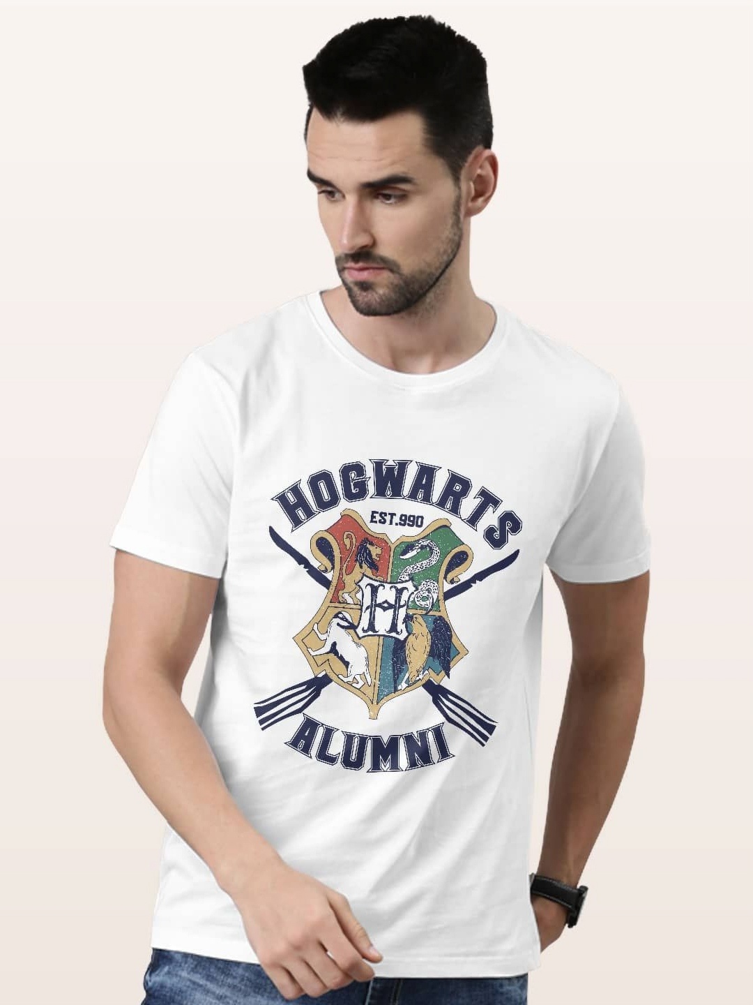 

macmerise Men Typography Printed V-Neck Raw Edge T-shirt, White