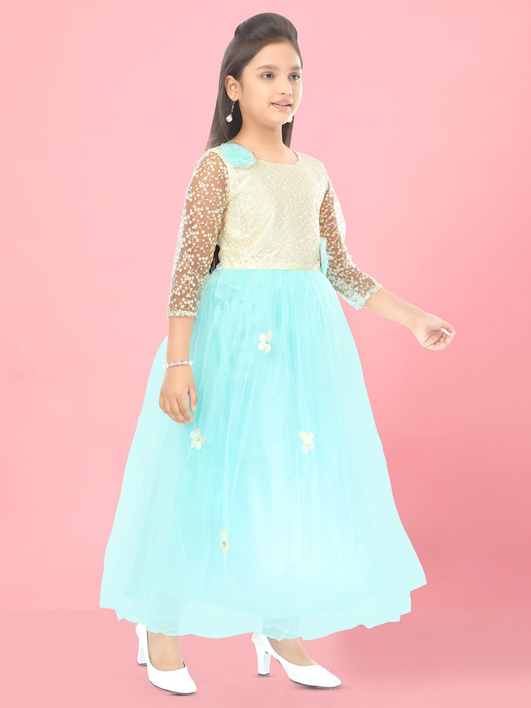

BAESD Girls Embroidery Net Maxi Dress, Turquoise blue