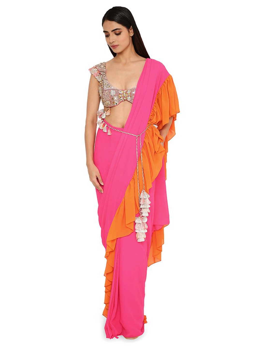 

Payal Singhal Pre-Stitched Frill Saree, Pink