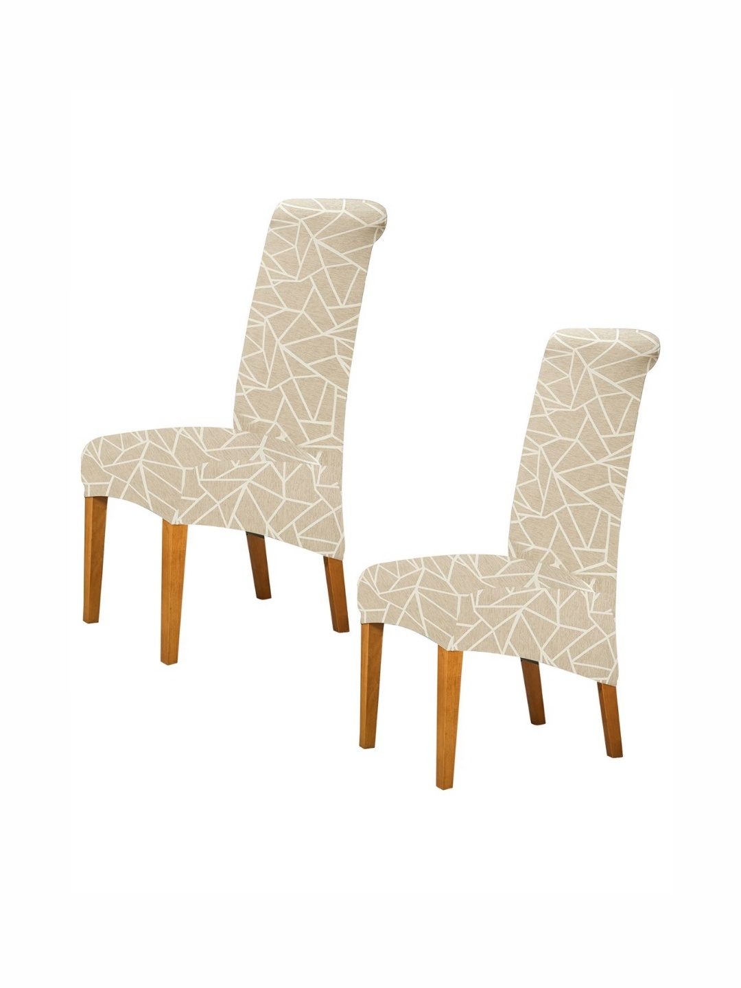 

HOKIPO Beige & White 2 Pieces Printed Dining Chair Covers