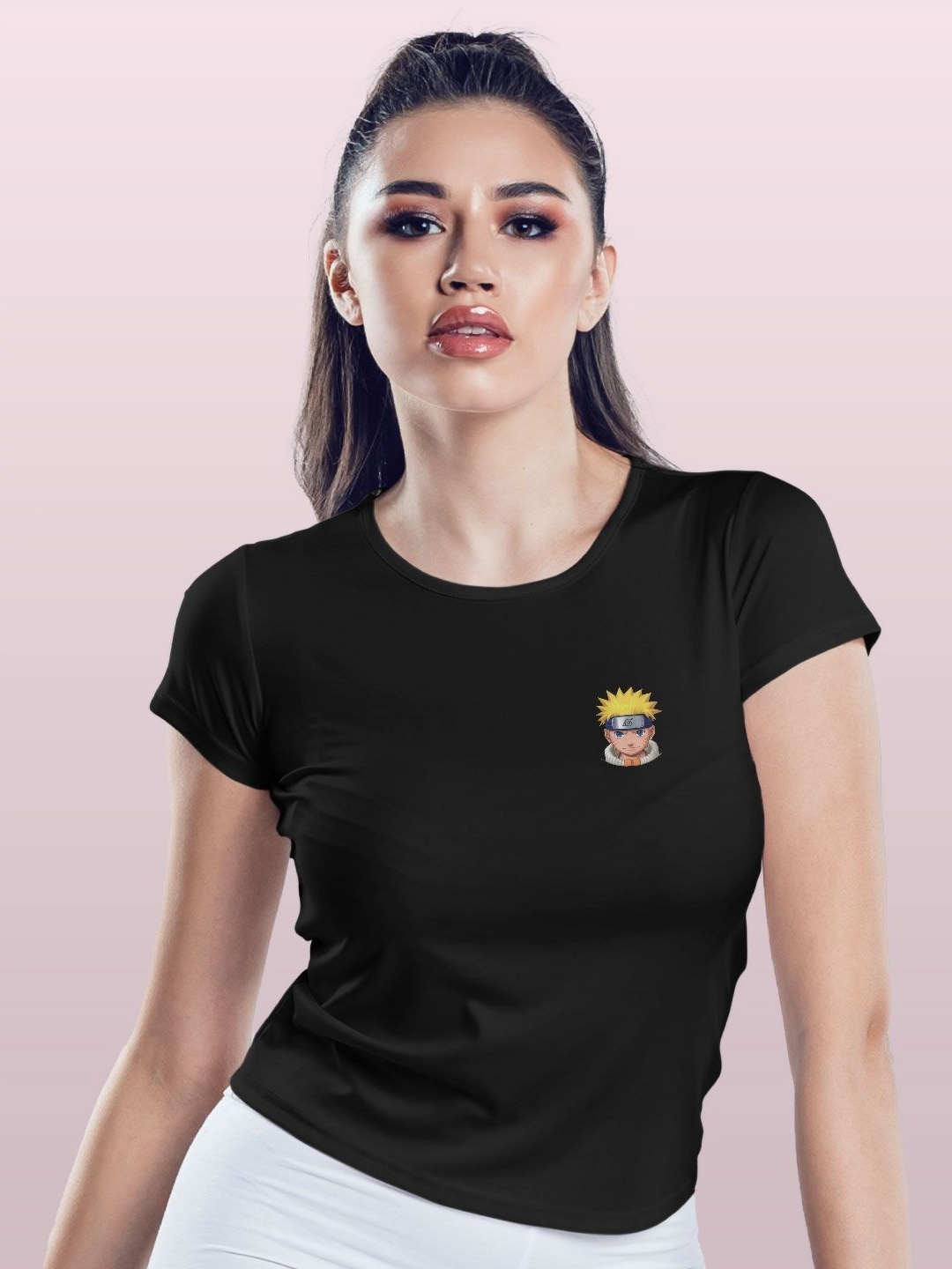 

macmerise Women Printed V-Neck Raw Edge T-shirt, Black