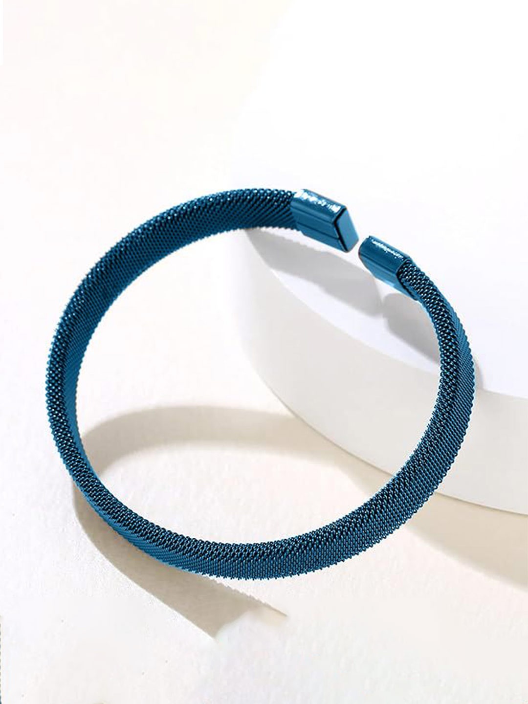 

MEENAZ Men Silver Plated Stainless Steel Cuff Bracelet, Blue