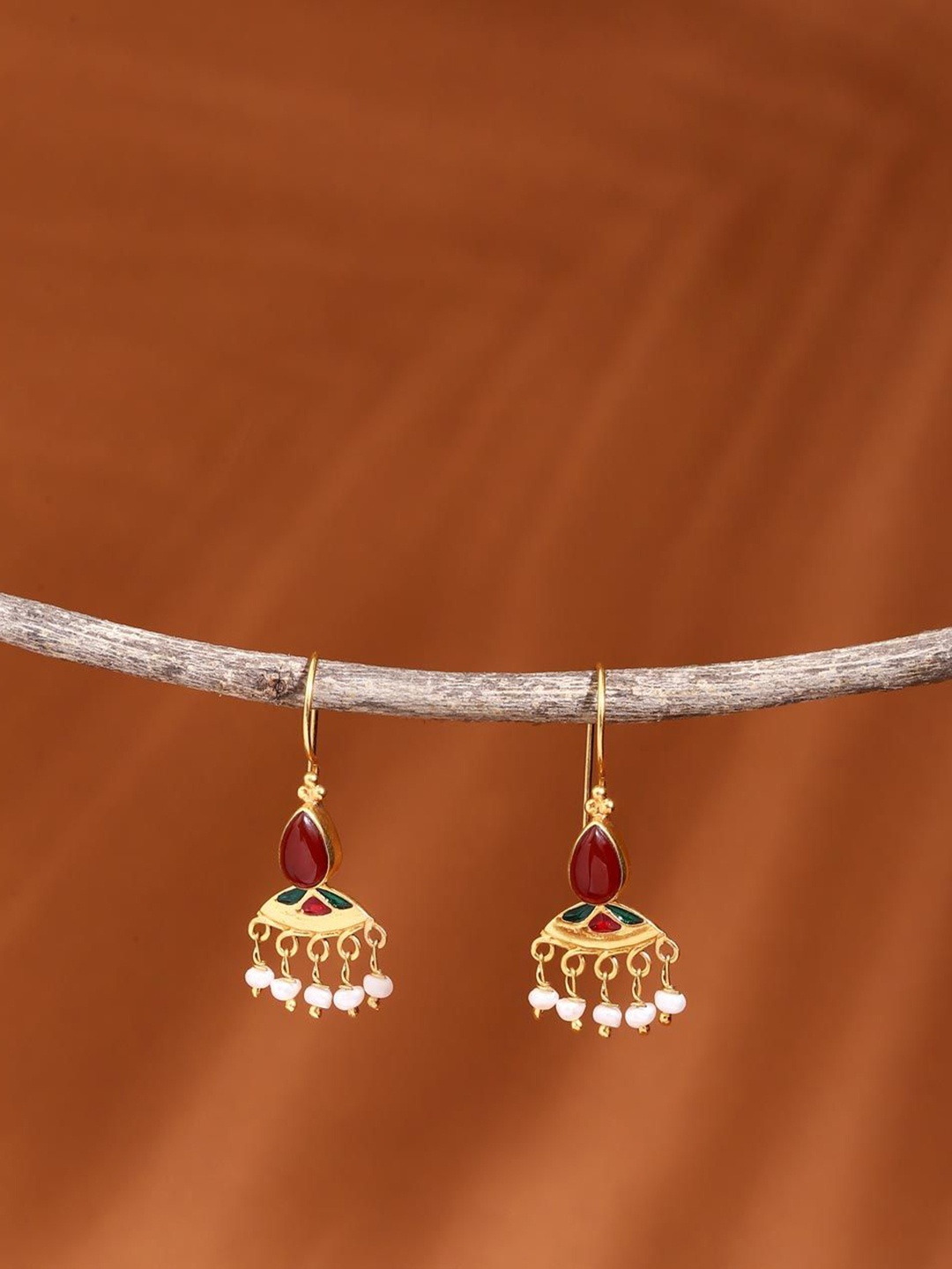 

Fabindia Artificial Stones and Beads Silver Drop Earrings, Gold