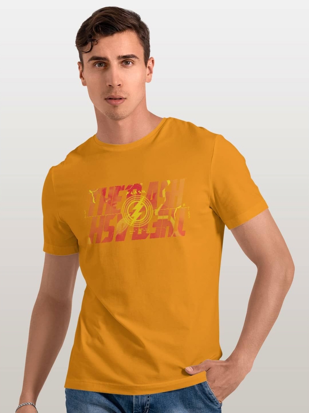 

macmerise Men Typography Printed Applique T-shirt, Yellow