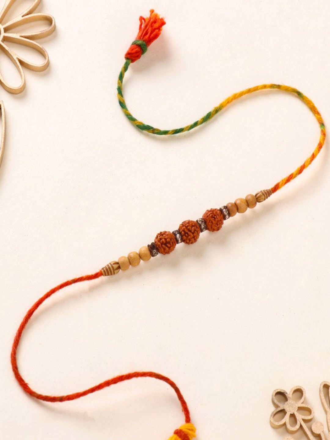 

Floweraura Divine Rudraksha Mauli Rakhi Bracelet With Roli Chawal, Orange