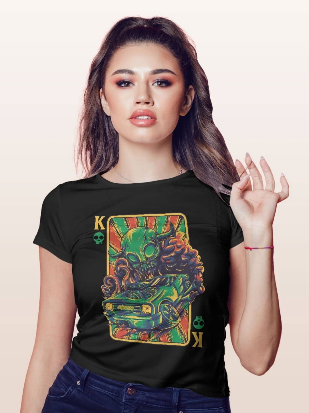 

macmerise Women Printed Extended Sleeves T-shirt, Black