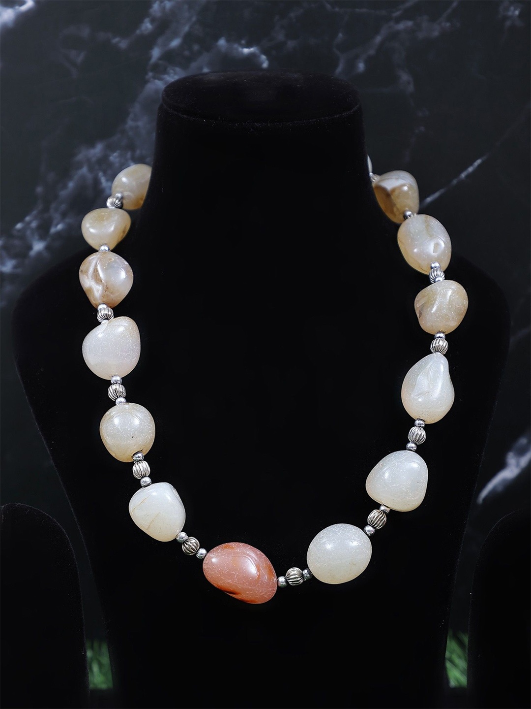 

Exotic India Chalcedony Beaded Sterling Silver Necklace