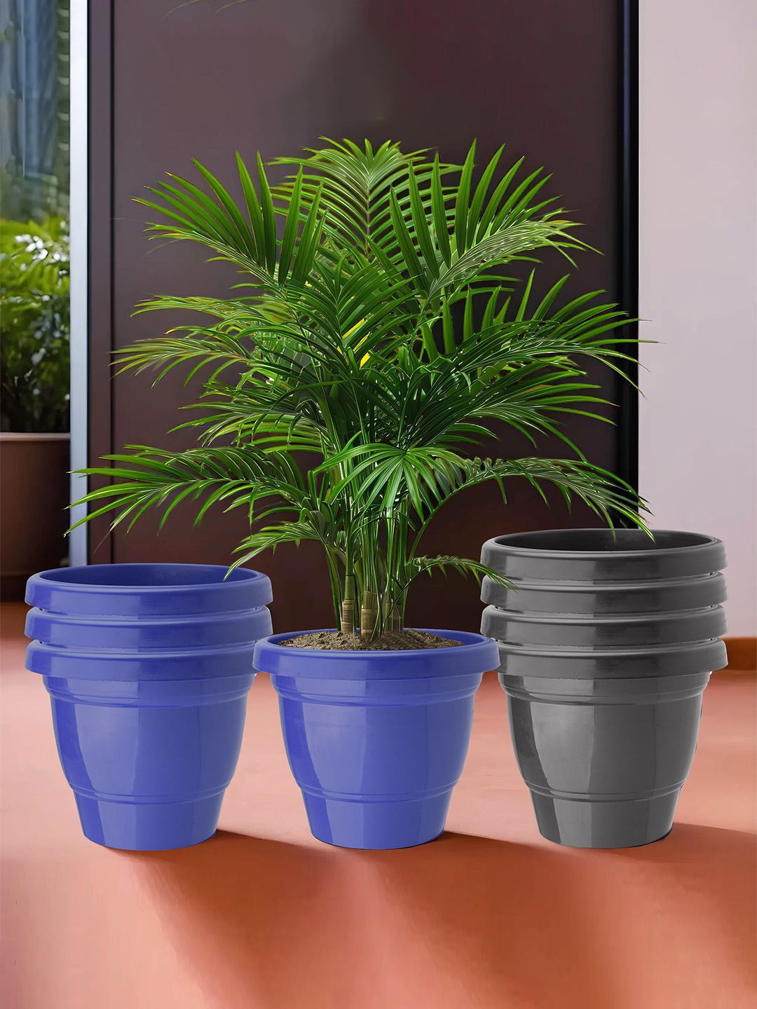 

Kuber Industries Blue & Black 8 Pieces Durable 2-Layer Planters