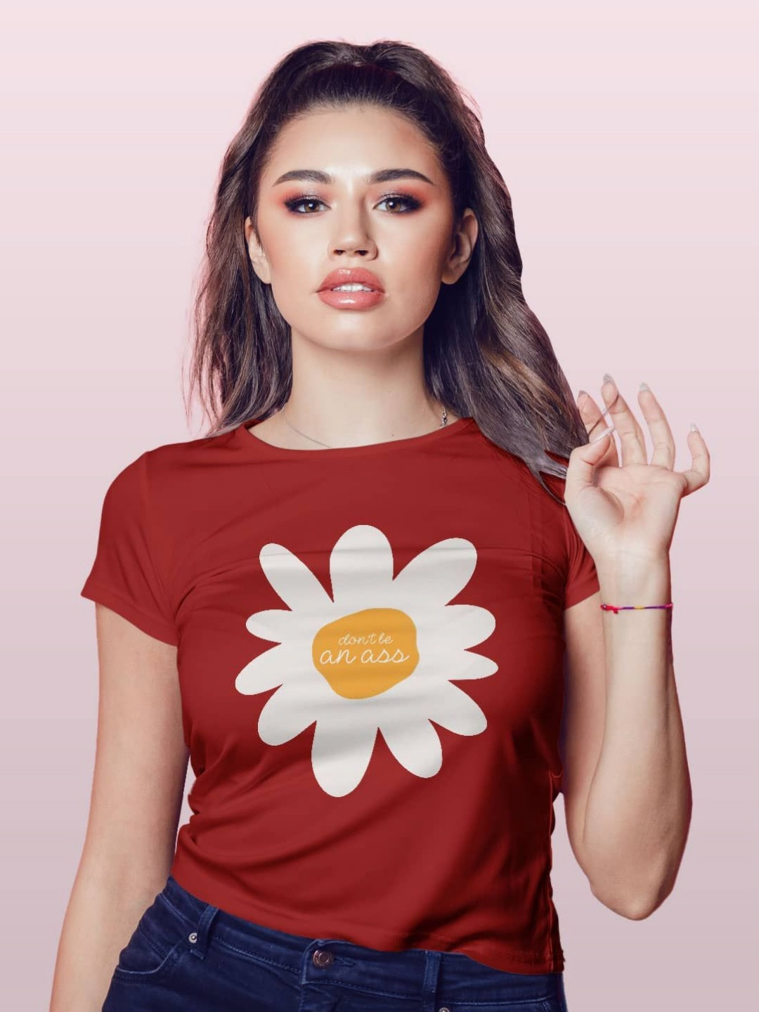 

macmerise Women Printed Applique T-shirt, Red