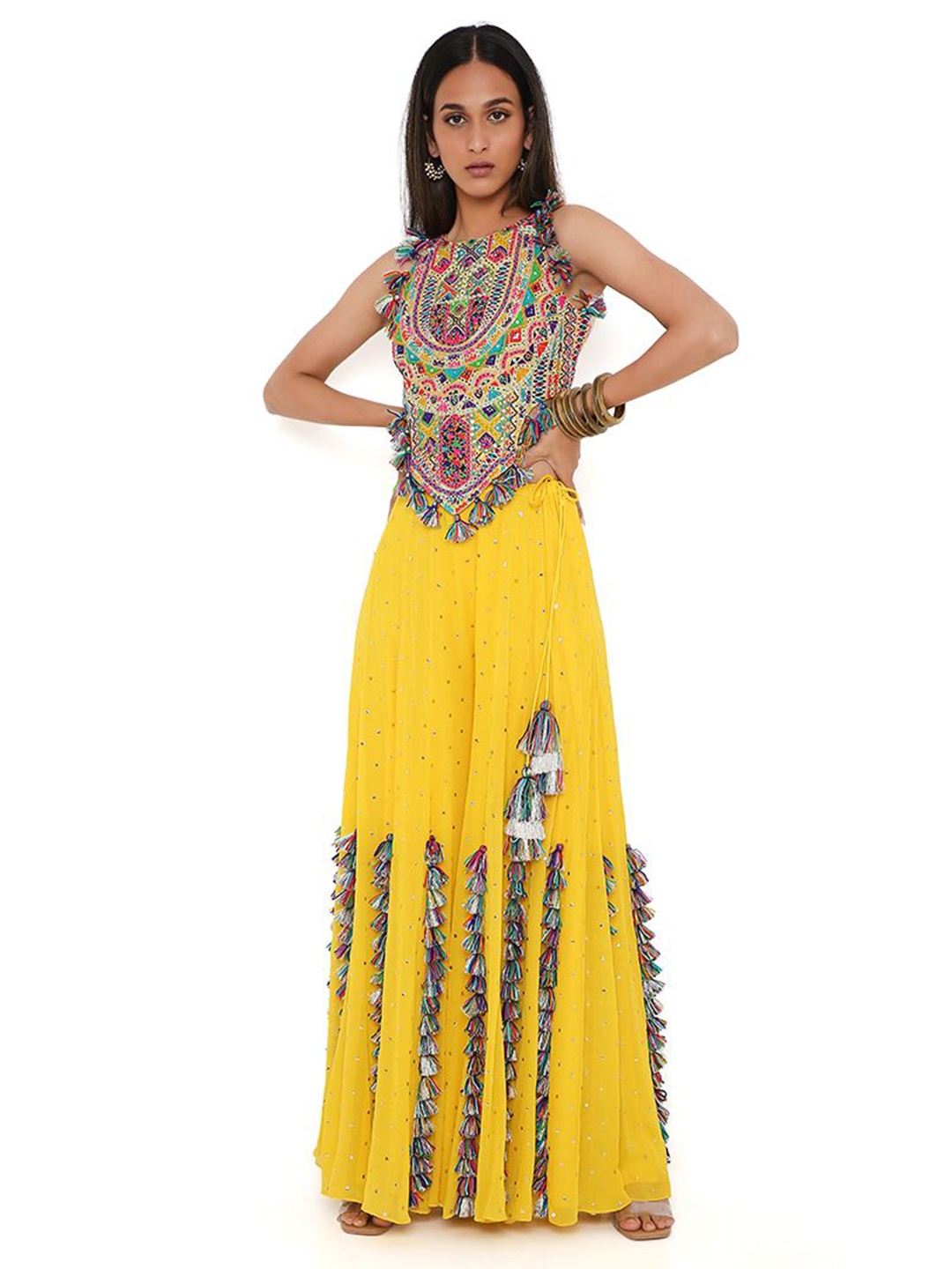 

Payal Singhal Embroidered Crop Top With Sharara Co-Ords, Yellow