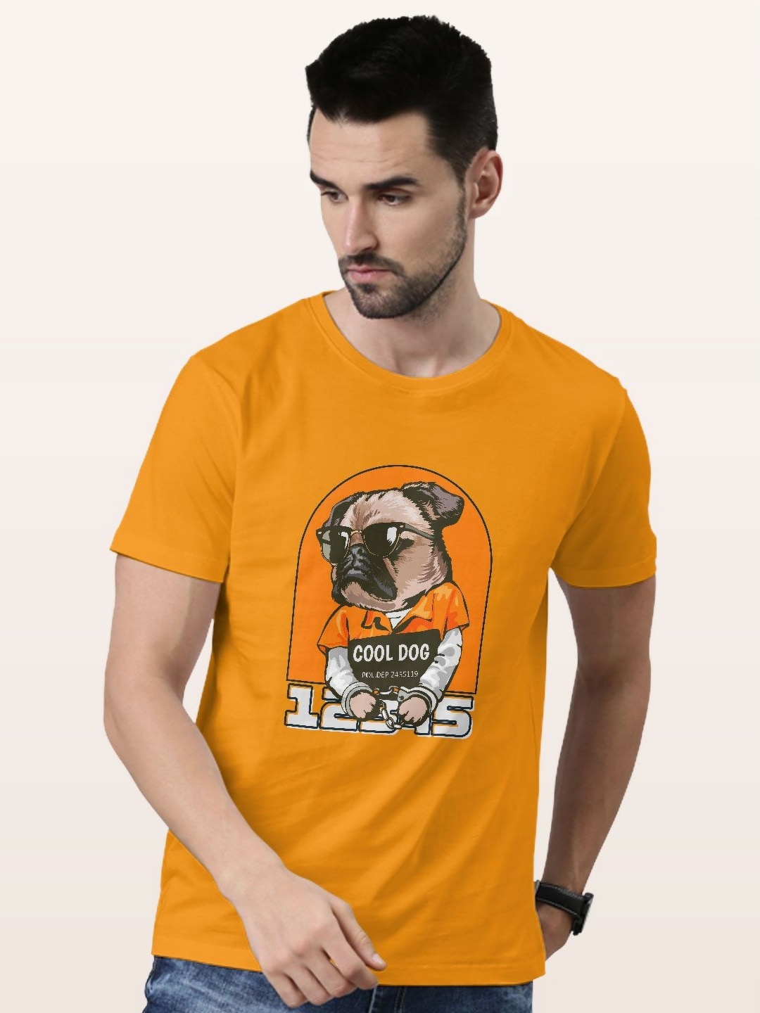 

macmerise Men Printed V-Neck T-shirt, Yellow