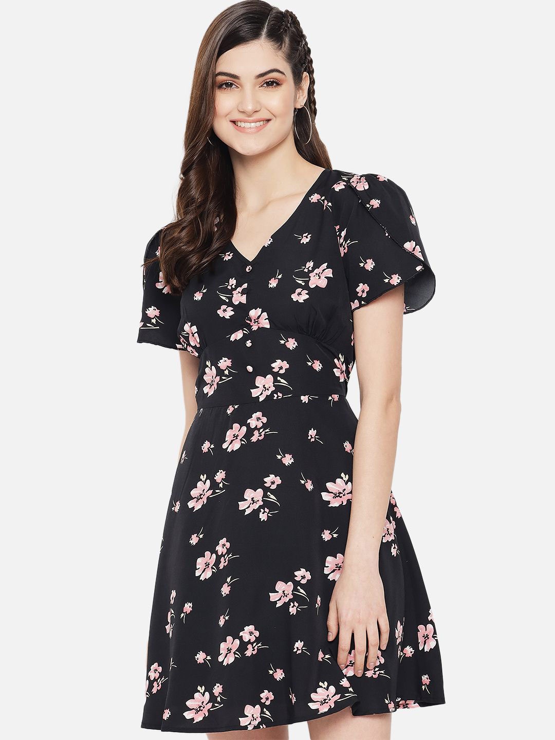 

Yaadleen Floral Print Fit & Flare Dress, Black