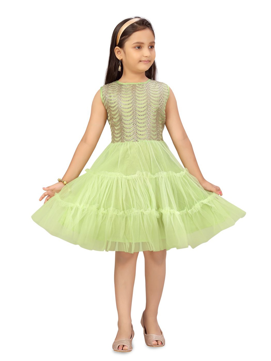 

BAESD Girls Embellished Tiered Net Fit & Flare Dress, Sea green