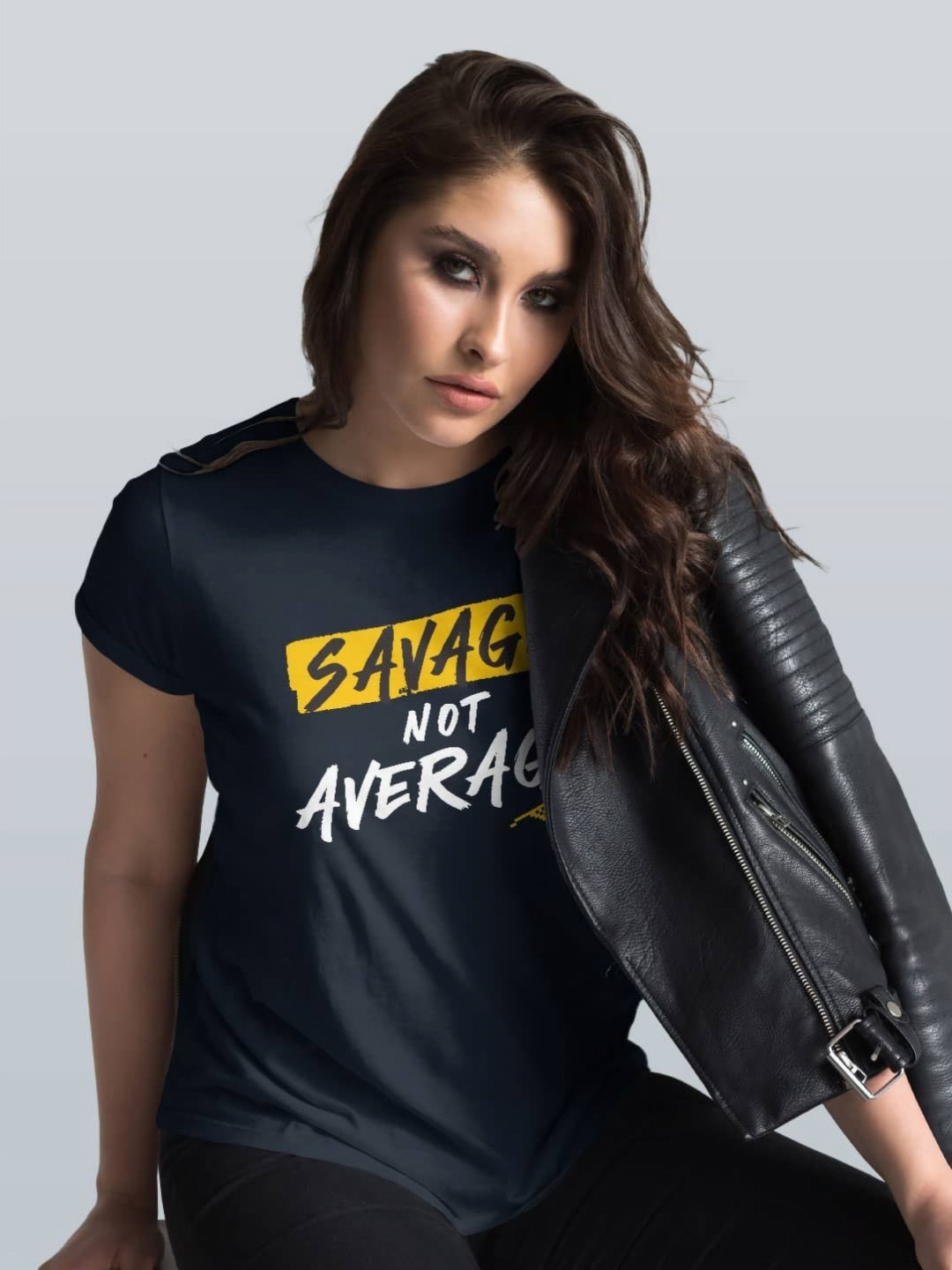

macmerise Women Typography Printed Applique T-shirt, Navy blue