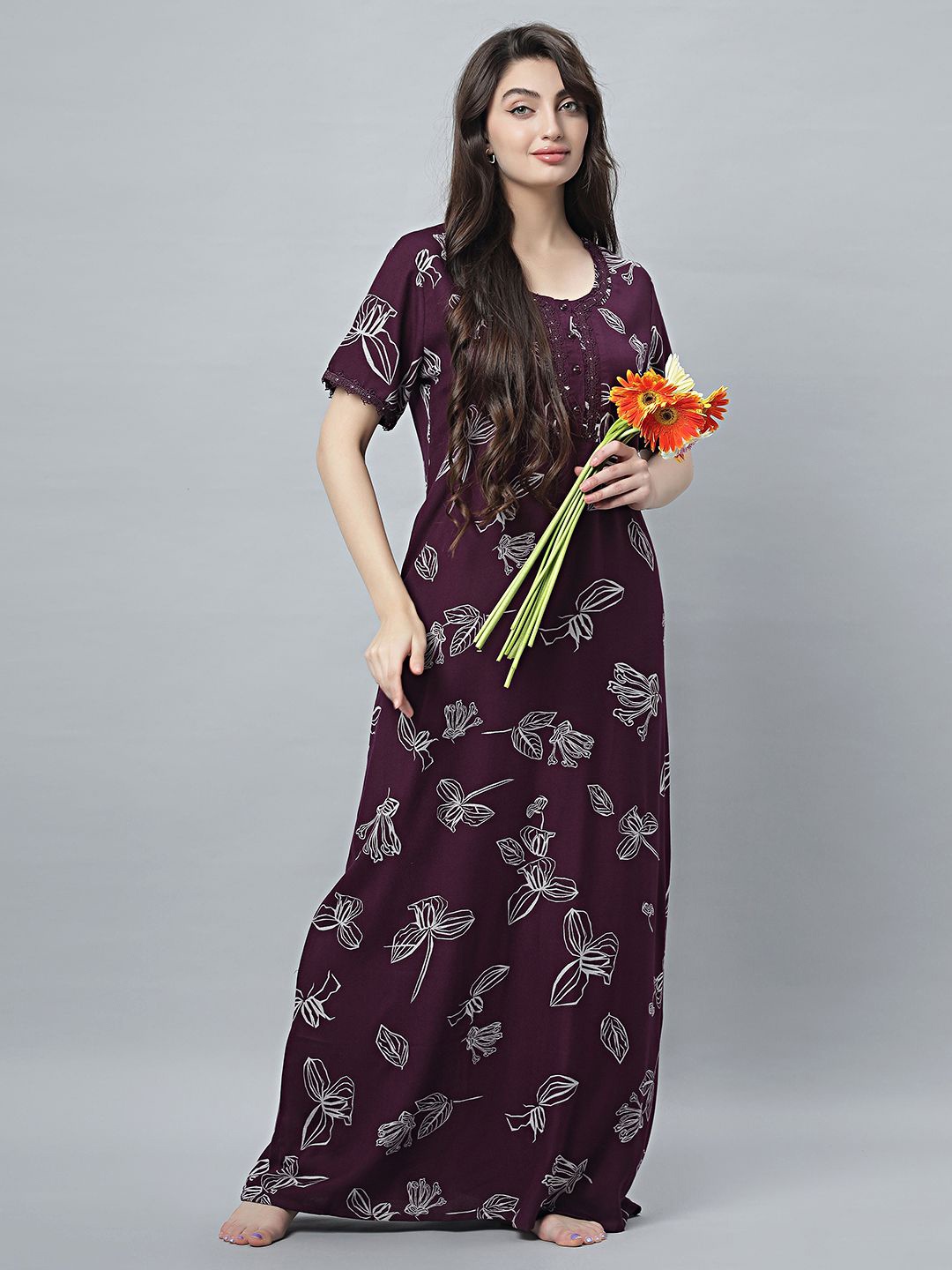 

QUIRA Printed Maxi Nightdress, Purple