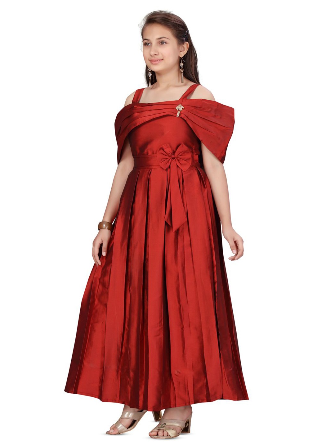 

BAESD Girls Cold-Shoulder Bow Detail Fit and Flare Maxi Dress, Maroon