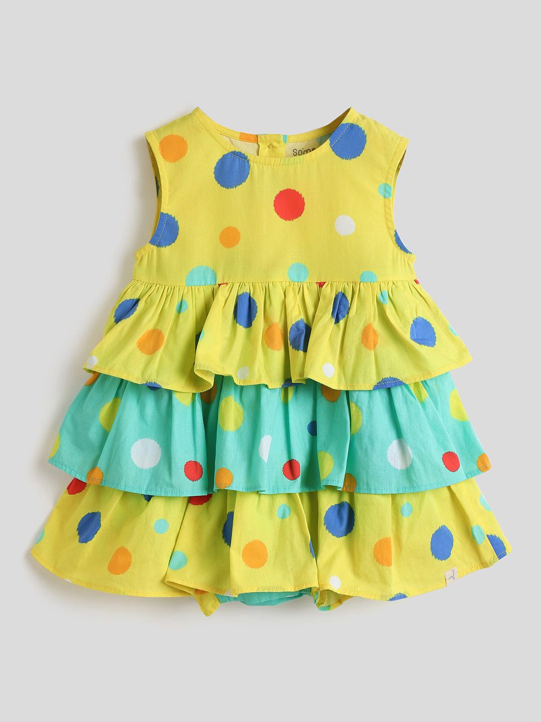 

Somersault Girls Polka Dot Printed Layered Cotton Fit & Flare Dress, Yellow