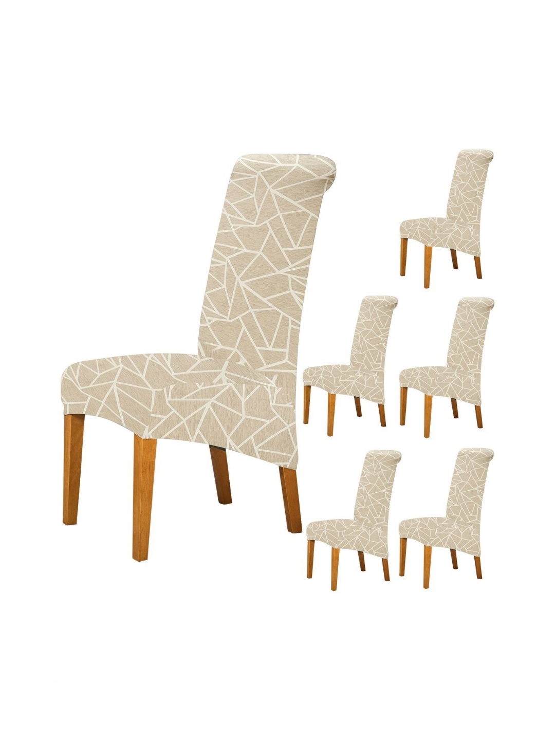 

HOKIPO Beige & White 6 Pieces Printed Dining Chair Covers