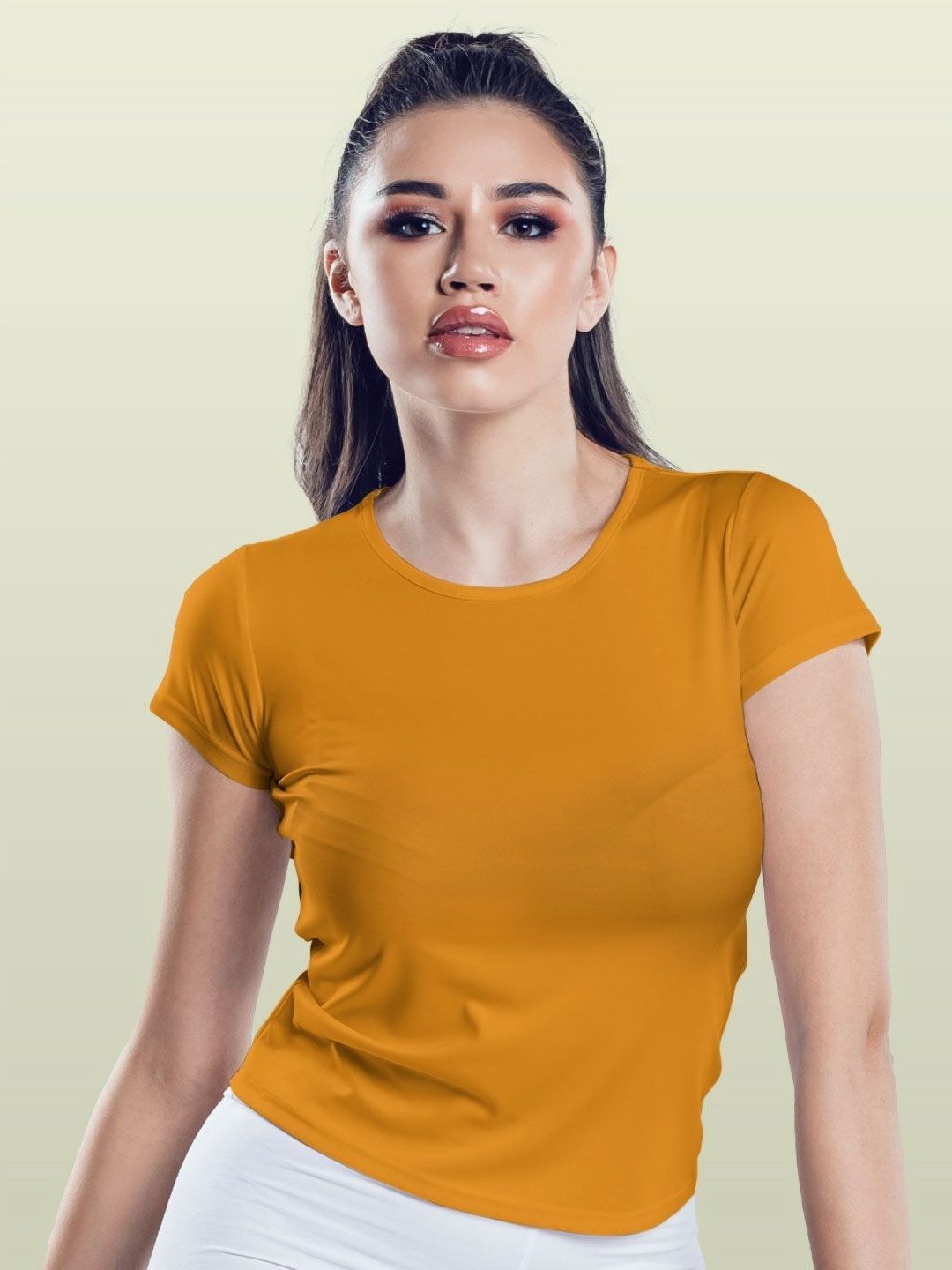 

macmerise Women Printed Extended Sleeves Applique T-shirt, Yellow