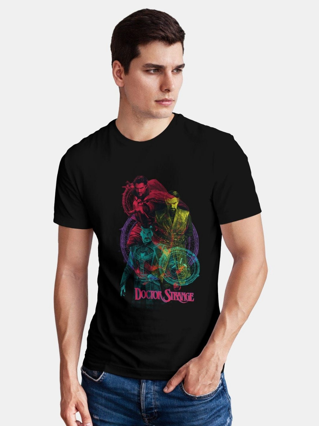 

macmerise Men Printed Raw Edge T-shirt, Black