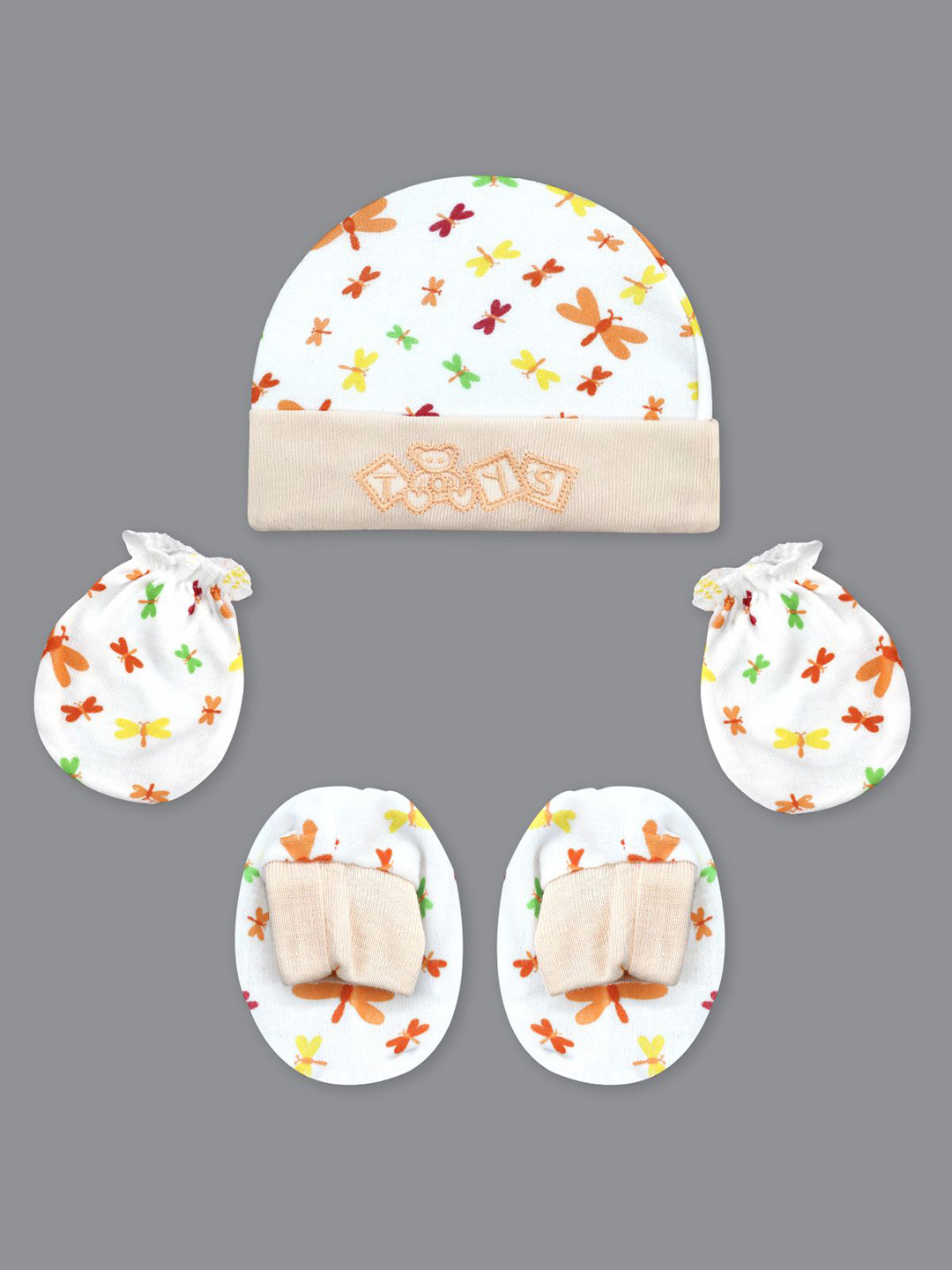 

Born Babies Unisex Kids Pure Cotton Printed Beanie And Booties Set, White
