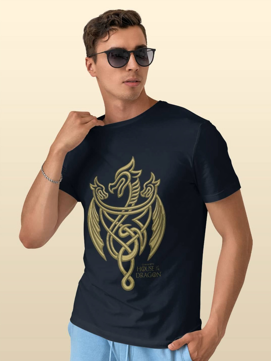 

macmerise Men Printed Extended Sleeves Pockets T-shirt, Blue
