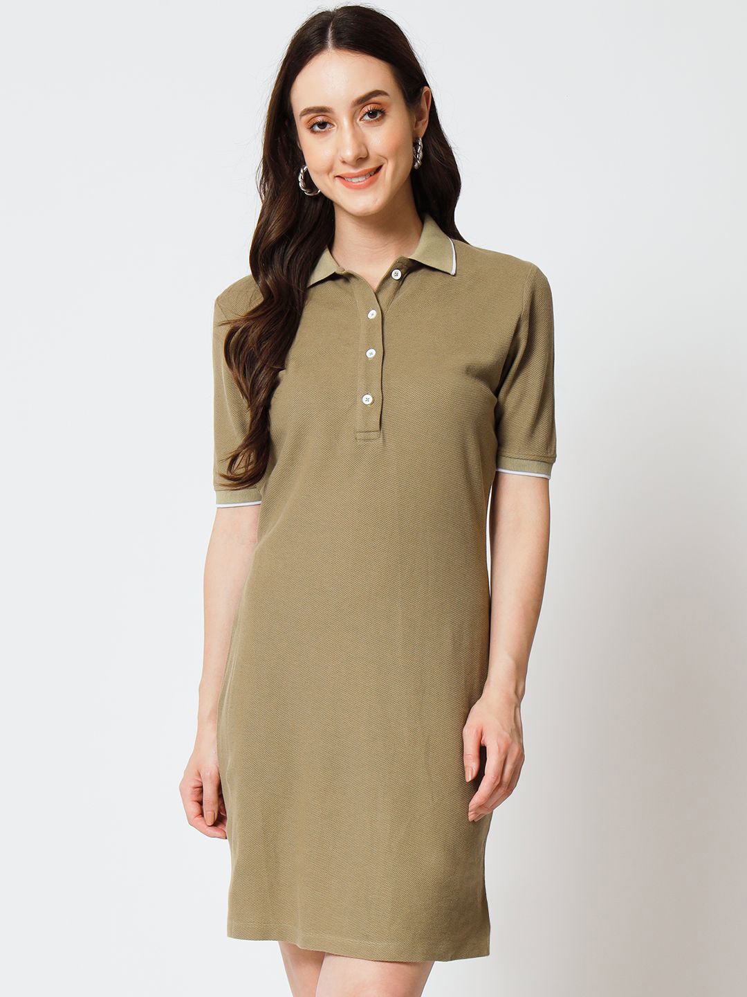 

Yaadleen Shirt Collar T-shirt Dress, Khaki