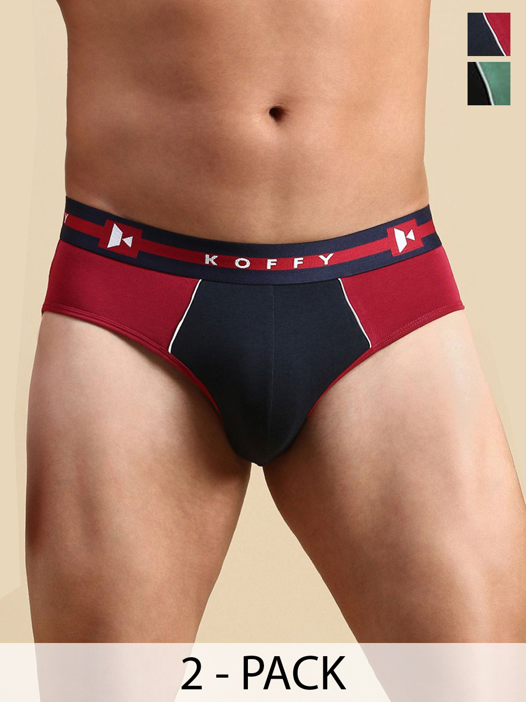 

KOFFY Men Pack Of 2 Colorblocked Cotton Bikini Briefs KOFFY_KI29_MNRD_GN_2PC, Maroon