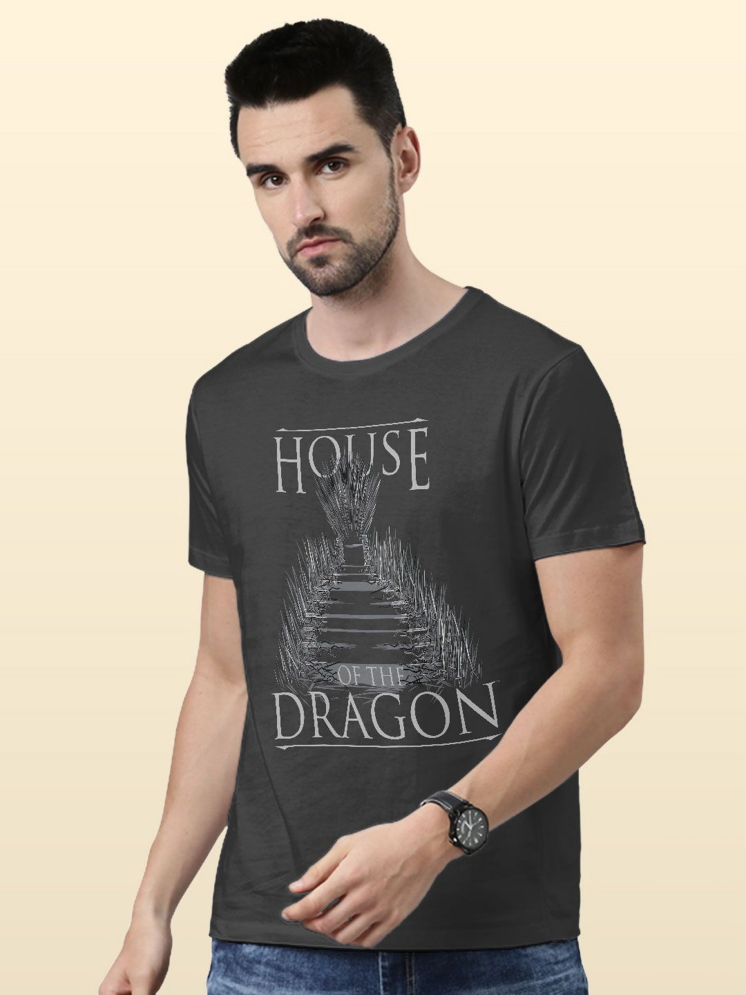 

macmerise Men Printed Raw Edge T-shirt, Grey