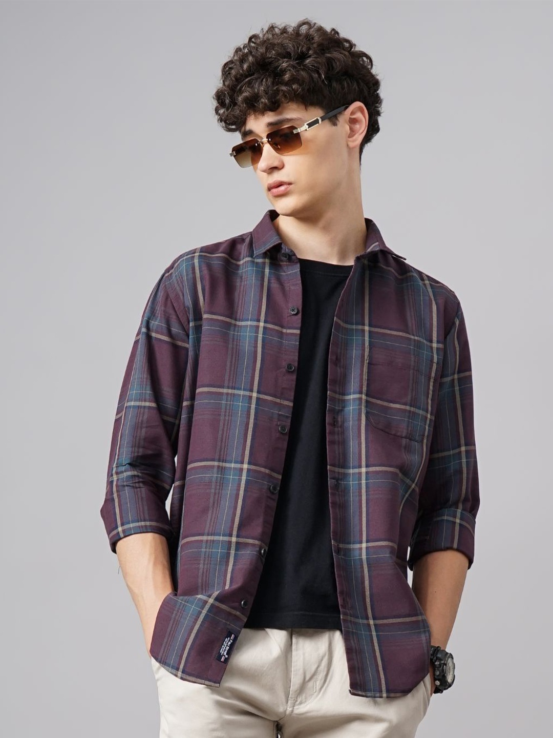 

PAUL STREET Men Standard Slim Fit Tartan Checks Opaque Checked Casual Shirt, Maroon