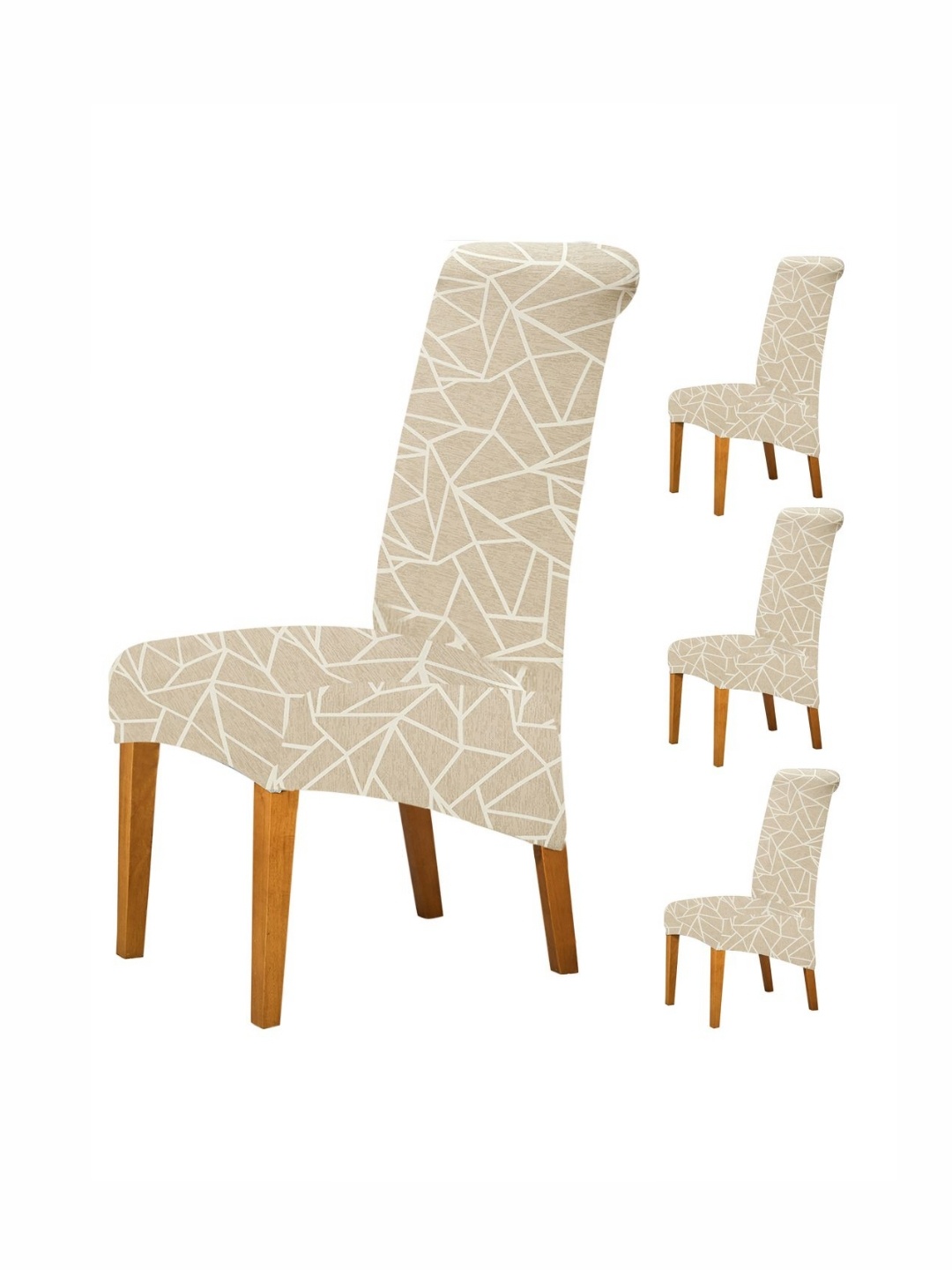 

HOKIPO Beige & White 4 Pieces Printed 140 GSM High Back Dining Chair Covers