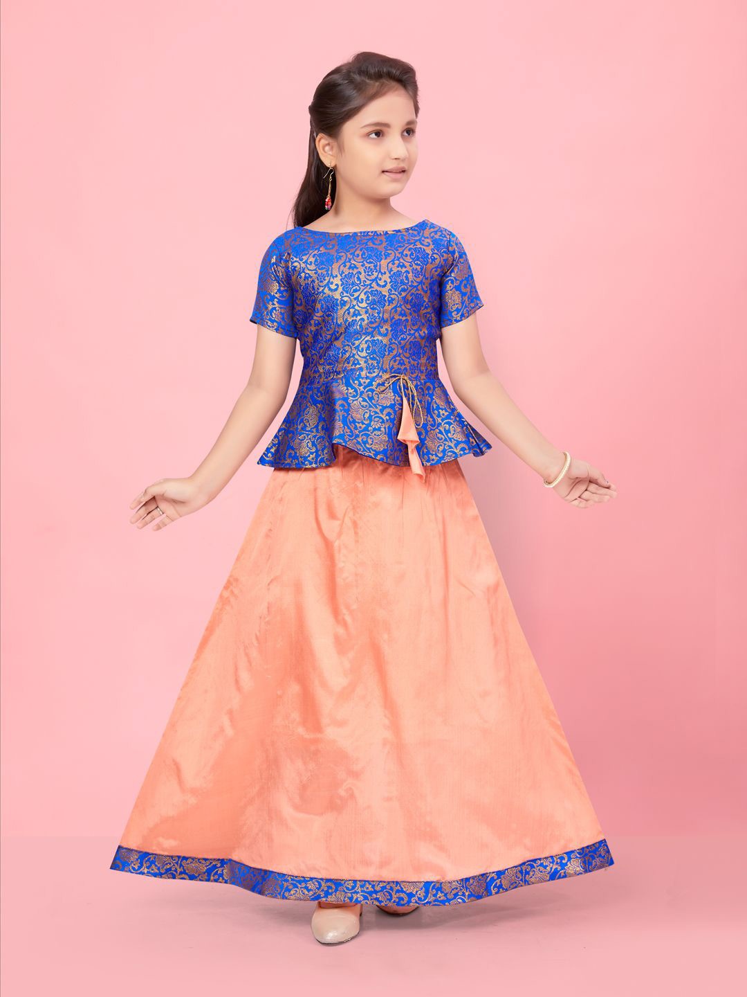 

BAESD Girls Woven Design Silk Ready to Wear Lehenga & Choli, Blue